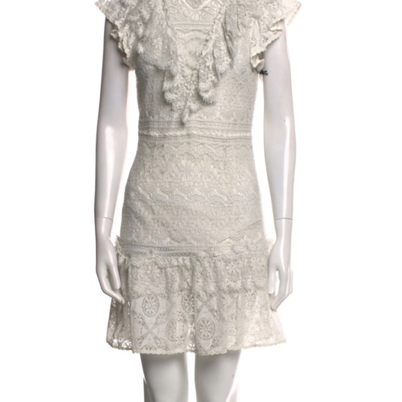 Saylor Crew Neck,A-Line Mini Dress in White with Lace,and Rufles Size S - Picture 1 of 3